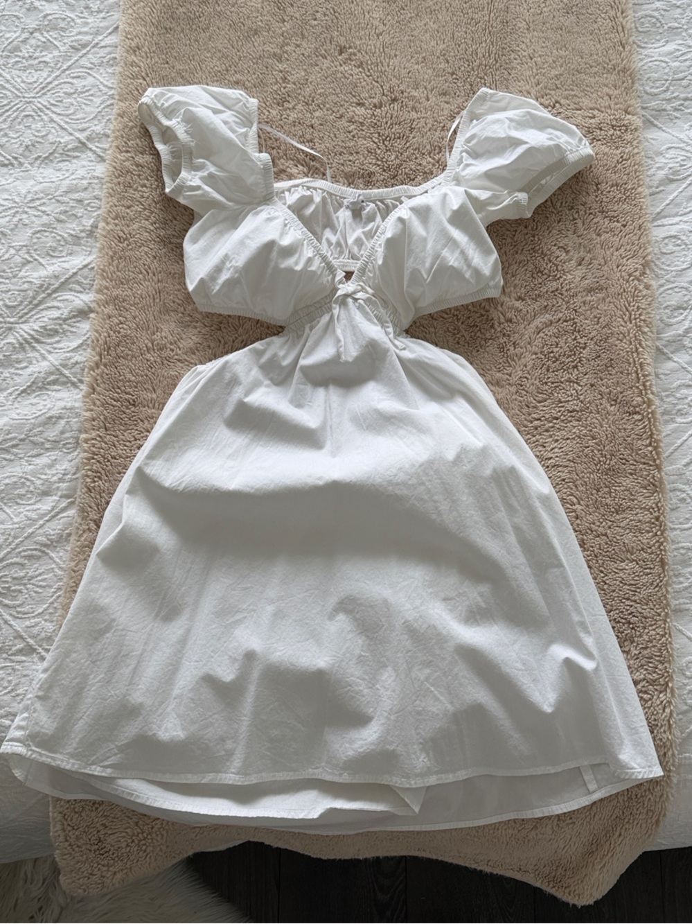 Garage White Mini Dress with Puff Sleeves